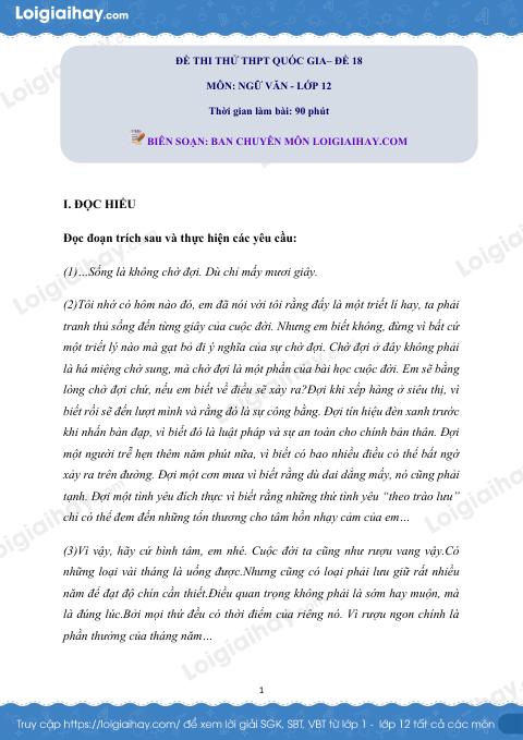 Đề số 18 - Đề thi thử THPT Quốc gia môn Ngữ văn